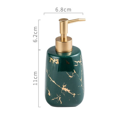 Ceramic Soap Dispenser, Toothbrush Holder, Tumbler, Soap Dish, Cotton Swab Jar & Tray – Modern Matte Black/Gold Marble Design"