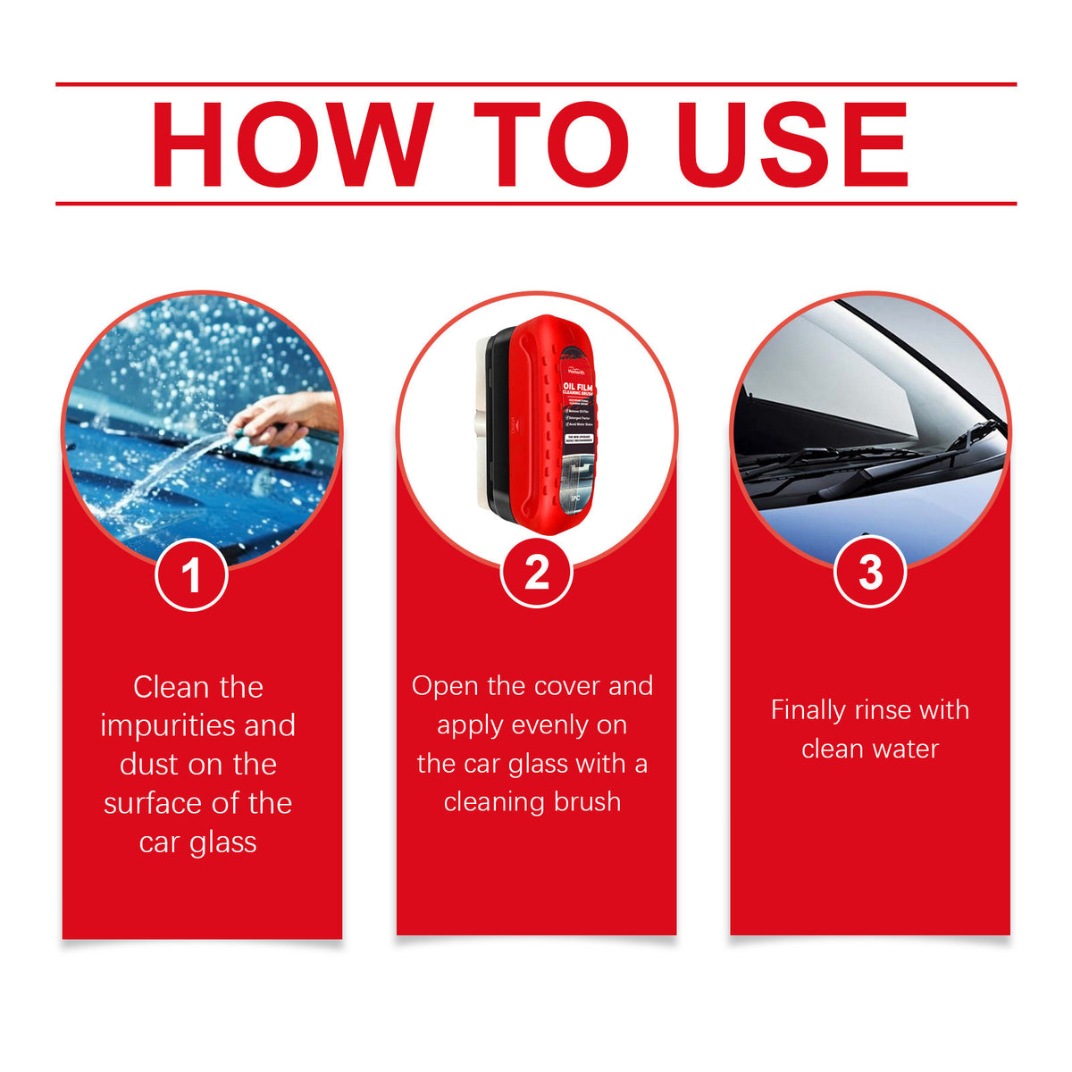 Car Glass Oil Film Cleaner with Integrated Liquid Brush – Anti-Fog + Rain Repellent