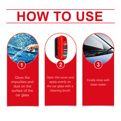 Car Glass Oil Film Cleaner with Integrated Liquid Brush – Anti-Fog + Rain Repellent