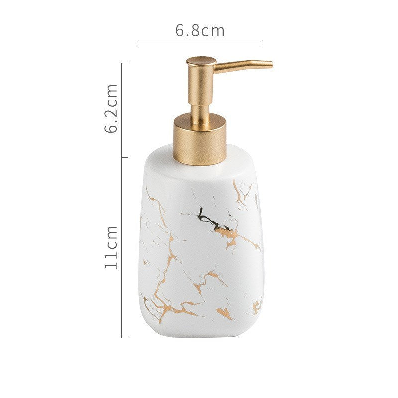 Ceramic Soap Dispenser, Toothbrush Holder, Tumbler, Soap Dish, Cotton Swab Jar & Tray – Modern Matte Black/Gold Marble Design"