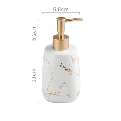 Ceramic Soap Dispenser, Toothbrush Holder, Tumbler, Soap Dish, Cotton Swab Jar & Tray – Modern Matte Black/Gold Marble Design"