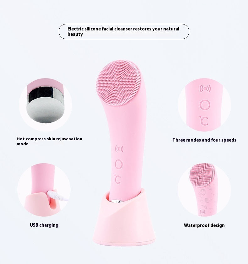 Silicone Facial Cleansing Brush – Electric Vibration Skin Exfoliator