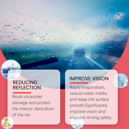 Car Glass Oil Film Cleaner with Integrated Liquid Brush – Anti-Fog + Rain Repellent