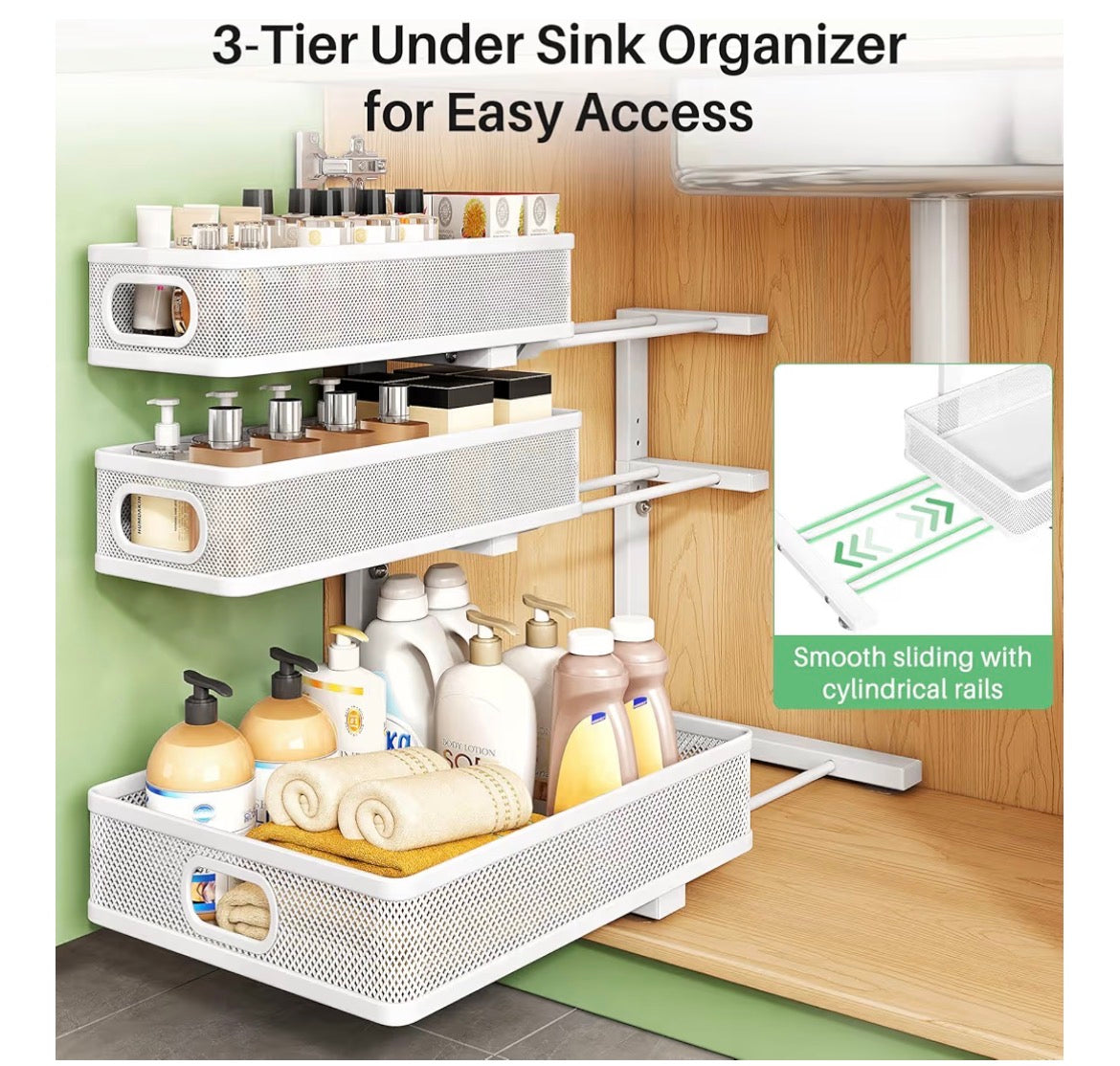Metal Adjustable Height Two-Tier Drawer Kitchen Bathroom Under Sink Storage Rack