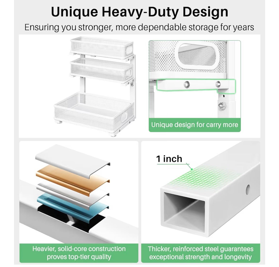 Metal Adjustable Height Two-Tier Drawer Kitchen Bathroom Under Sink Storage Rack