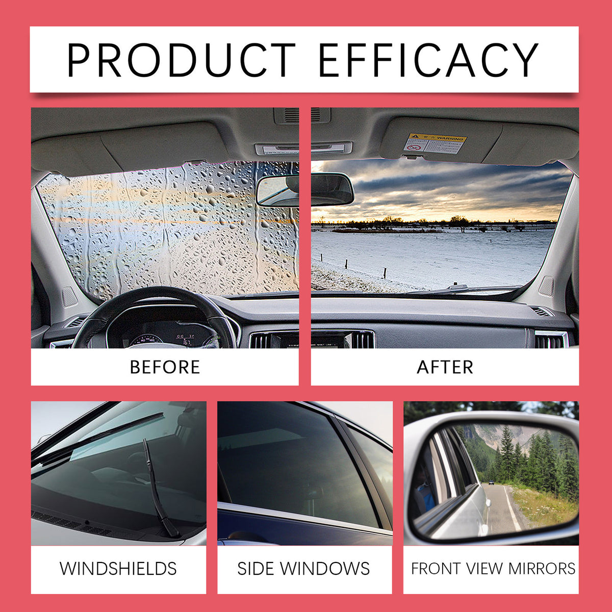 Car Glass Oil Film Cleaner with Integrated Liquid Brush – Anti-Fog + Rain Repellent