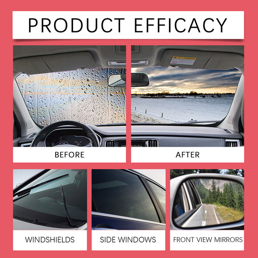 Car Glass Oil Film Cleaner with Integrated Liquid Brush – Anti-Fog + Rain Repellent