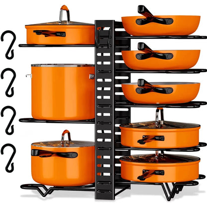 Pot Organizer Rack 8 Tiers Pots And Pans Organizer, Pot Lid Organizer For Kitchen Cabinet Cookware Organizers And Storage,Upgraded