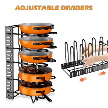 Pot Organizer Rack 8 Tiers Pots And Pans Organizer, Pot Lid Organizer For Kitchen Cabinet Cookware Organizers And Storage,Upgraded